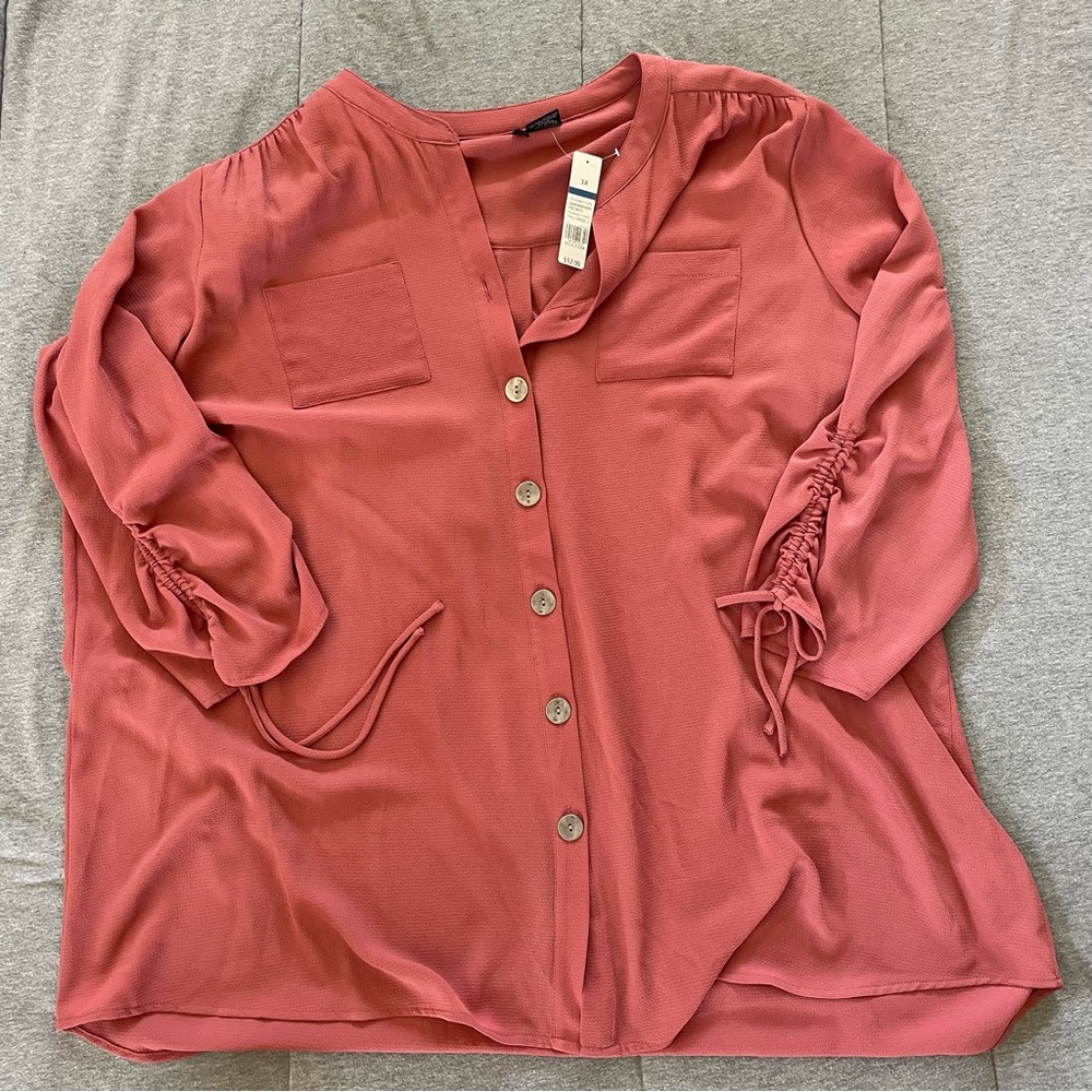 New Directions Dusty‎ Pink Button-Up Blouse